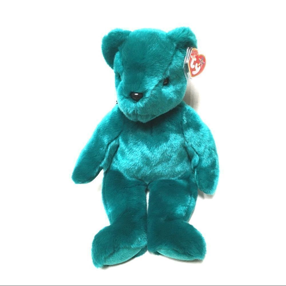 NWT vintage 2000 large teal “Teddy” beanie buddy